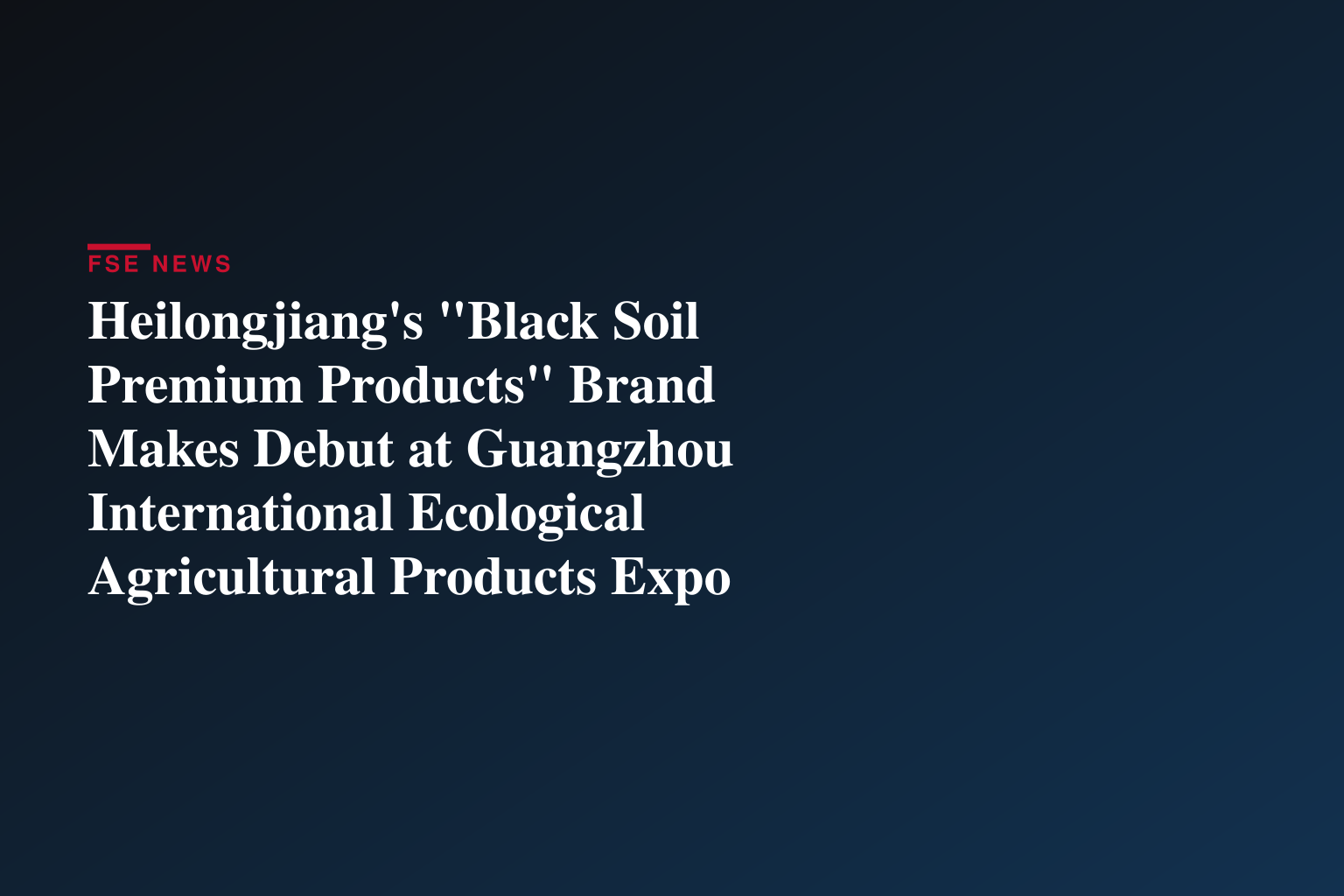 Heilongjiang's "Black Soil Premium Products" Brand Makes Debut at Guangzhou International Ecological Agricultural Products Expo